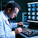 A medical laboratory scientist, intensely focused and precise, performing a critical diagnostic test late at night. The scene captures the high-stakes, urgent atmosphere of a hospital lab, with complex equipment, glowing screens displaying intricate data, and a sense of dedication to life-saving work. Emphasize the human element of "detective work" in diagnostics.